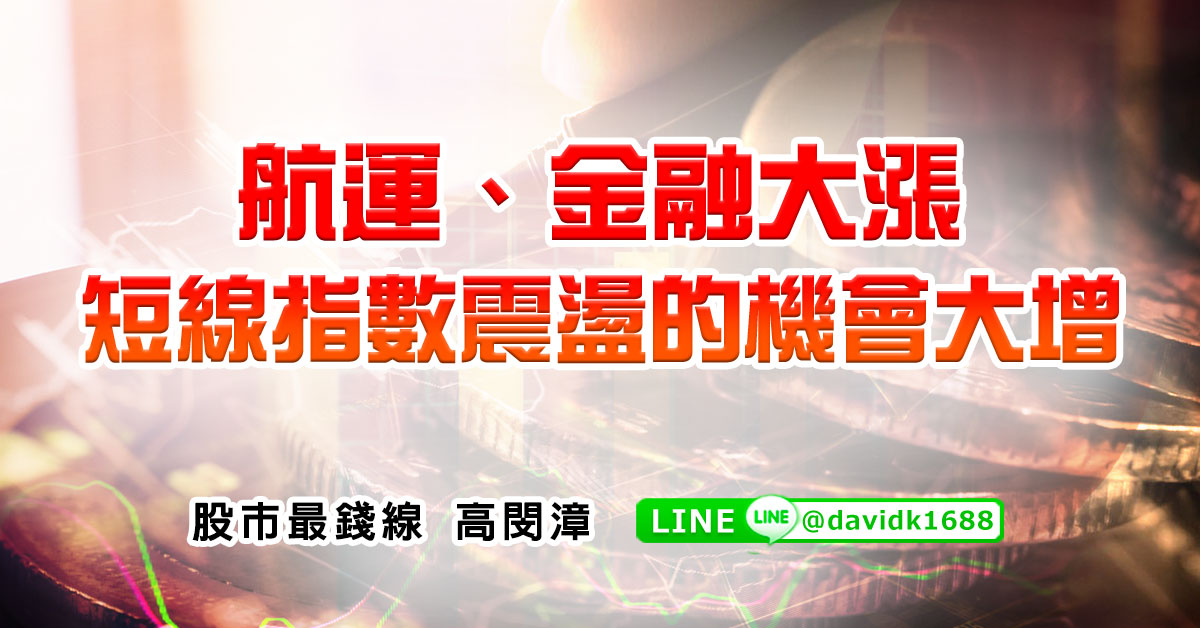 航運、金融大漲，短線指數震盪的機會大增