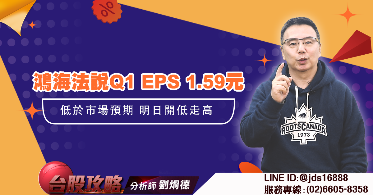 鴻海法說Q1 EPS 1.59元 低於市場預期 明日開低走高 (圖)