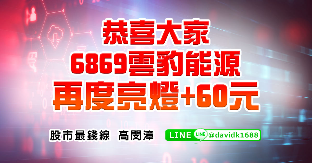恭喜大家，6869雲豹能源再度亮燈+60元