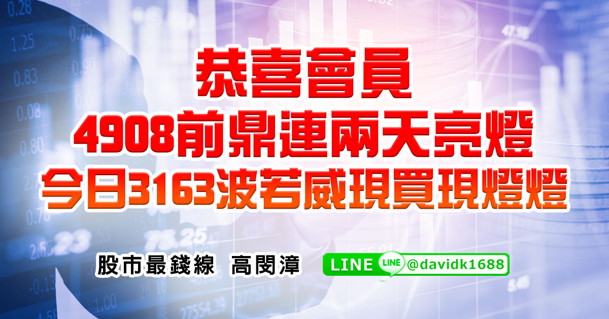 恭喜會員4908前鼎連兩天亮燈，今日3163波若威現買現燈燈