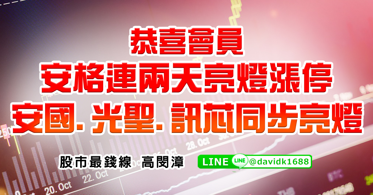 恭喜會員安&#26684;連兩天亮燈漲停，安國、光聖、訊芯同步亮燈