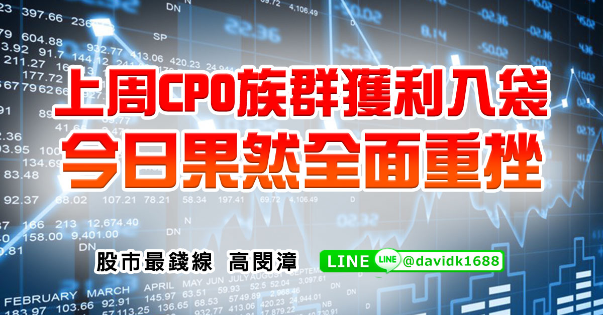 上周CPO族群獲利入袋，今日果然全面重挫