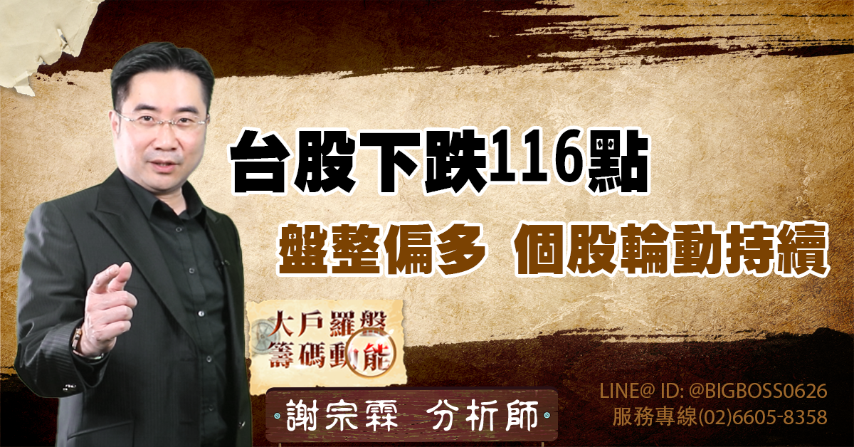 台股下跌116點，盤整偏多，個股輪動持續 (圖)