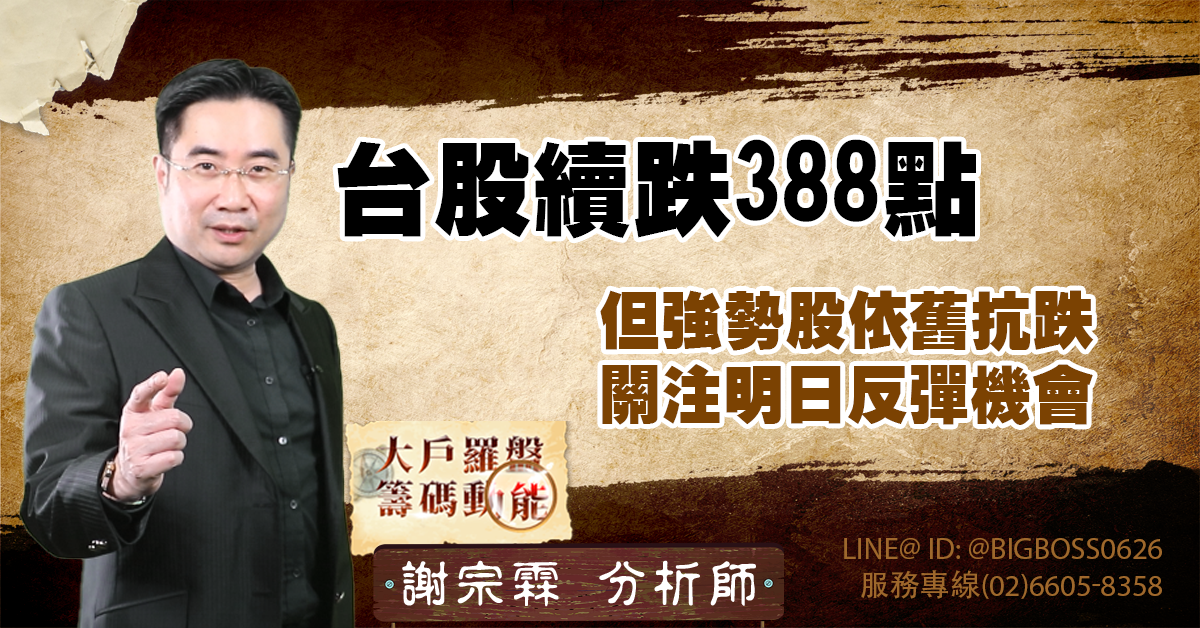 台股續跌 388 點,但強勢股依舊抗跌,關注明日反彈機會 (圖)