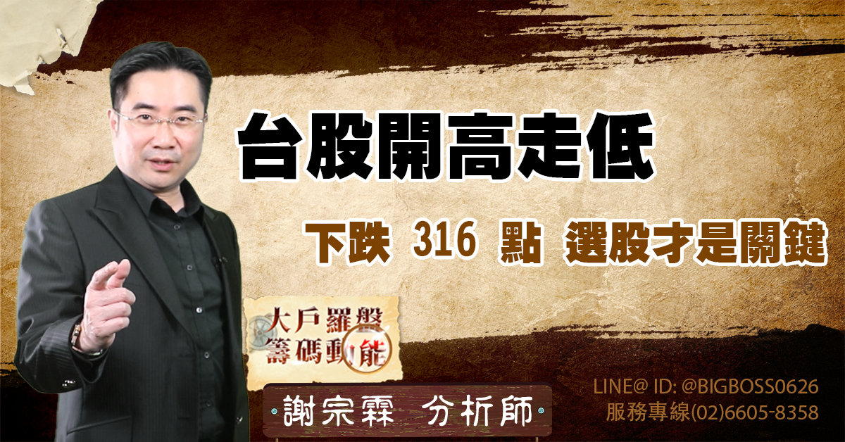台股開高走低,下跌 316 點,選股才是關鍵 (圖)