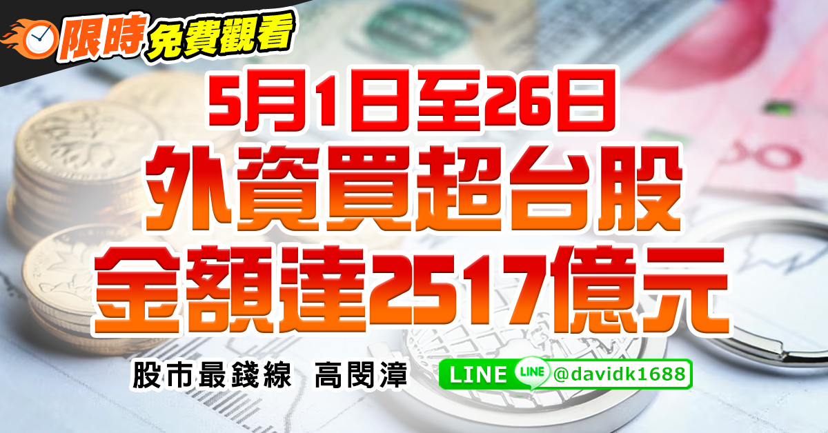 5月1日至26日，外資買超台股金額達2517億元 (圖)