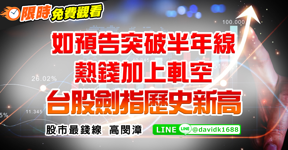 如預告突破半年線，熱錢加上軋空，台股劍指歷史新高