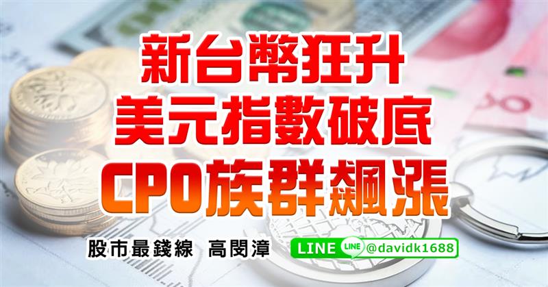 新台幣狂升，美元指數破底，CPO族群飆漲