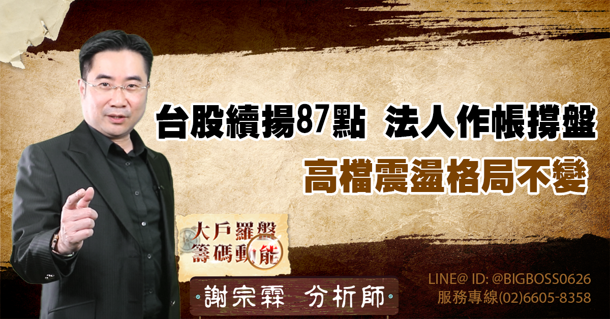 台股續揚87點 法人作帳撐盤 高檔震盪格局不變 (圖)