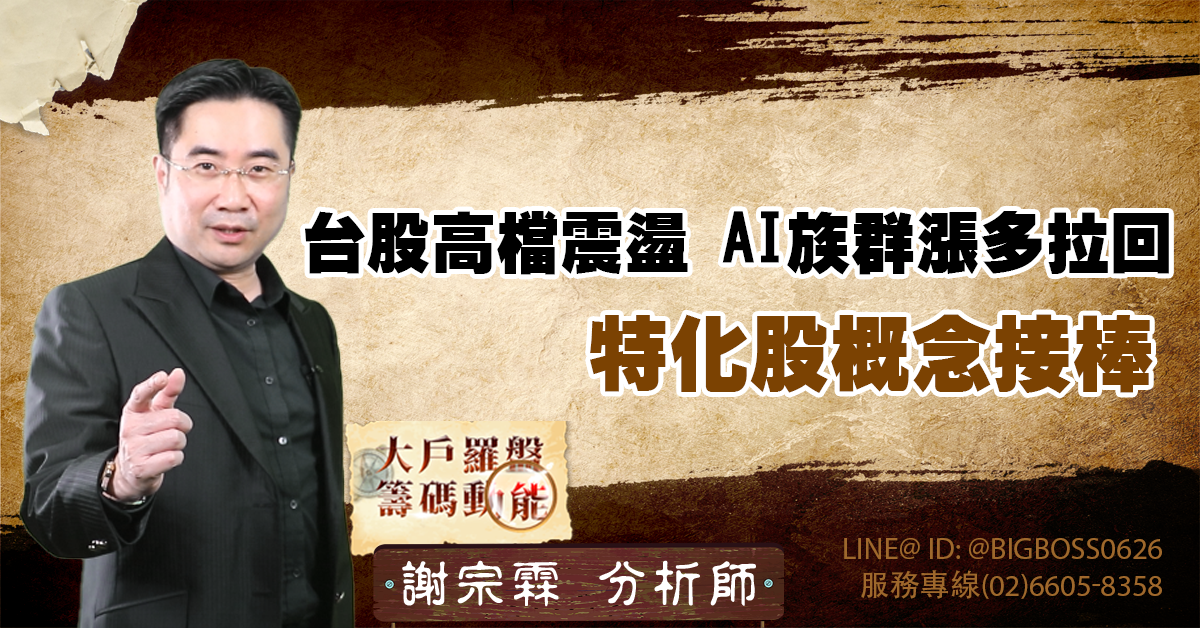 台股高檔震盪 AI族群漲多拉回 特化股概念接棒 (圖)