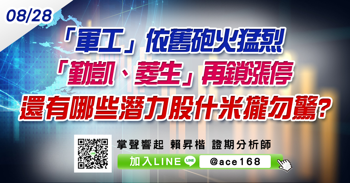 「軍工」依舊砲火猛烈 「勤凱、菱生」再鎖漲停 還有哪些潛力股什米攏勿驚? (圖)