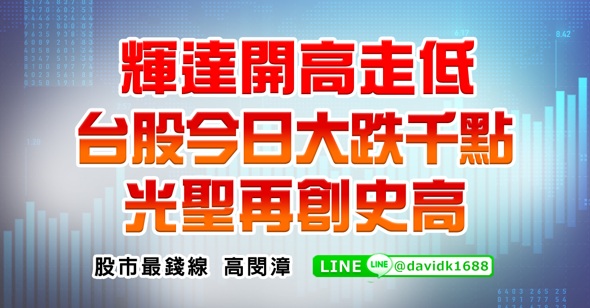輝達開高走低，台股今日大跌千點，光聖再創史高