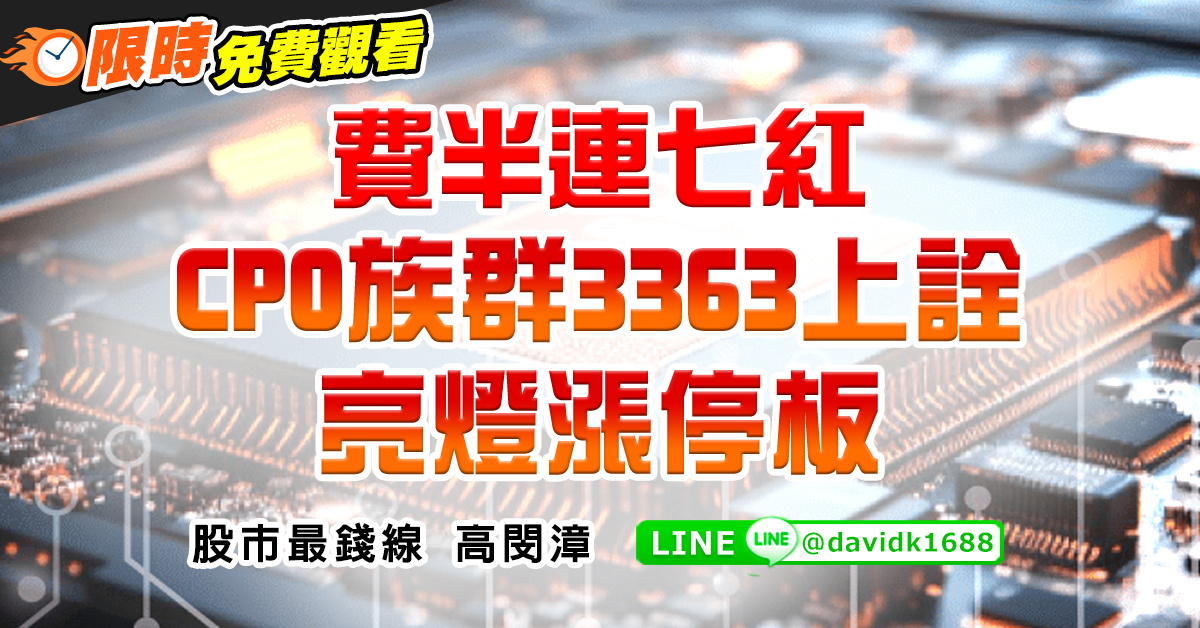費半連七紅，CPO族群3363上詮亮燈漲停板