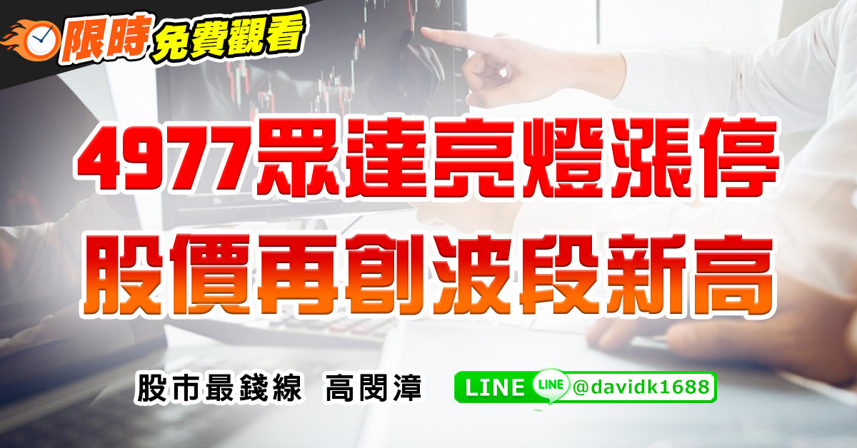 4977眾達亮燈漲停，股價再創波段新高