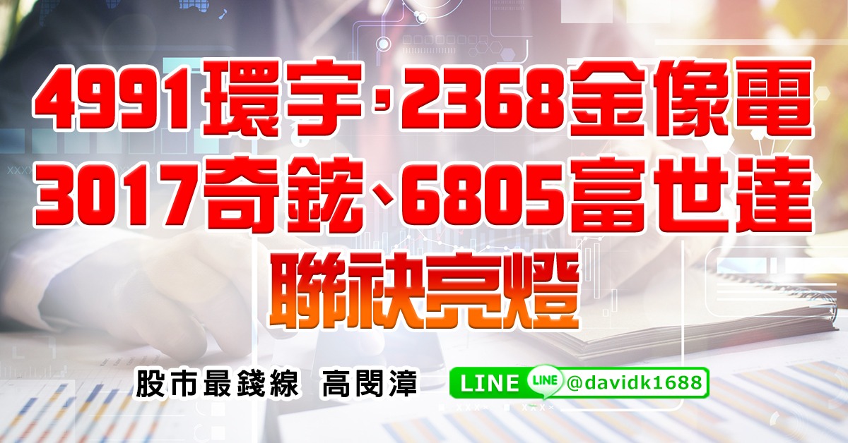 4991環宇，2368金像電、3017奇鋐、6805富世達聯袂亮燈