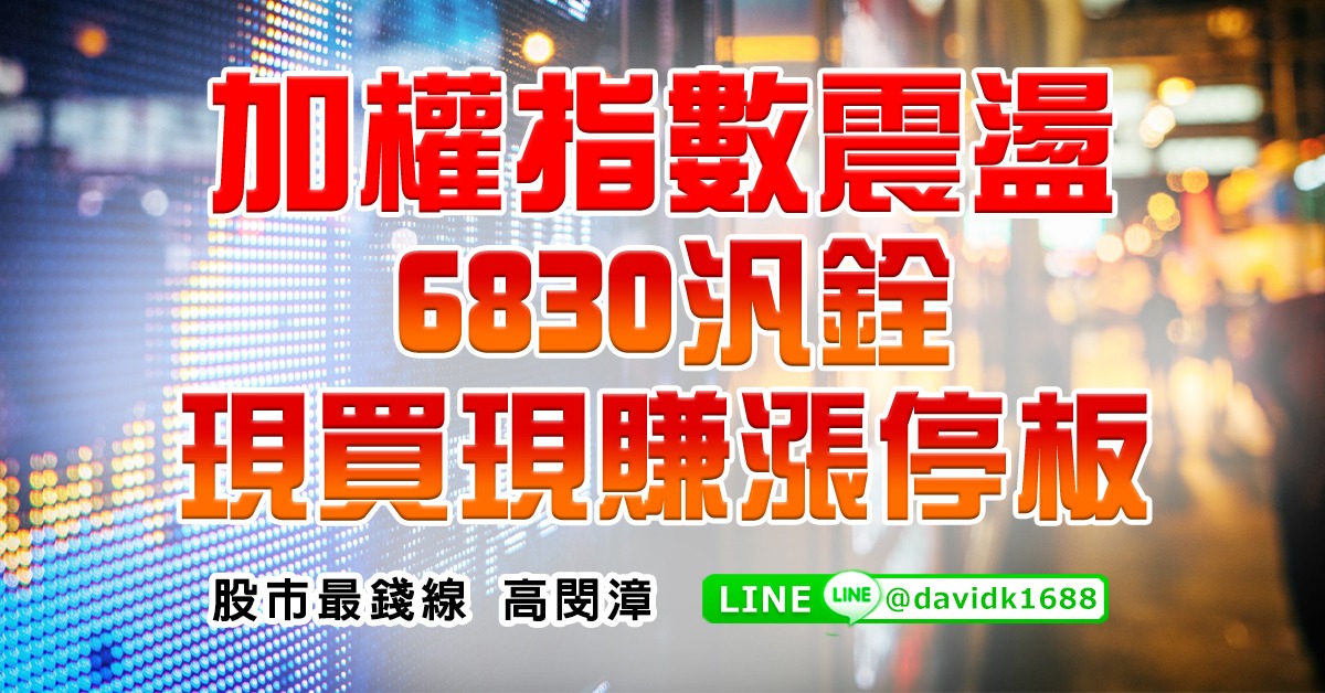 加權指數震盪，6830汎銓，現買現賺漲停板