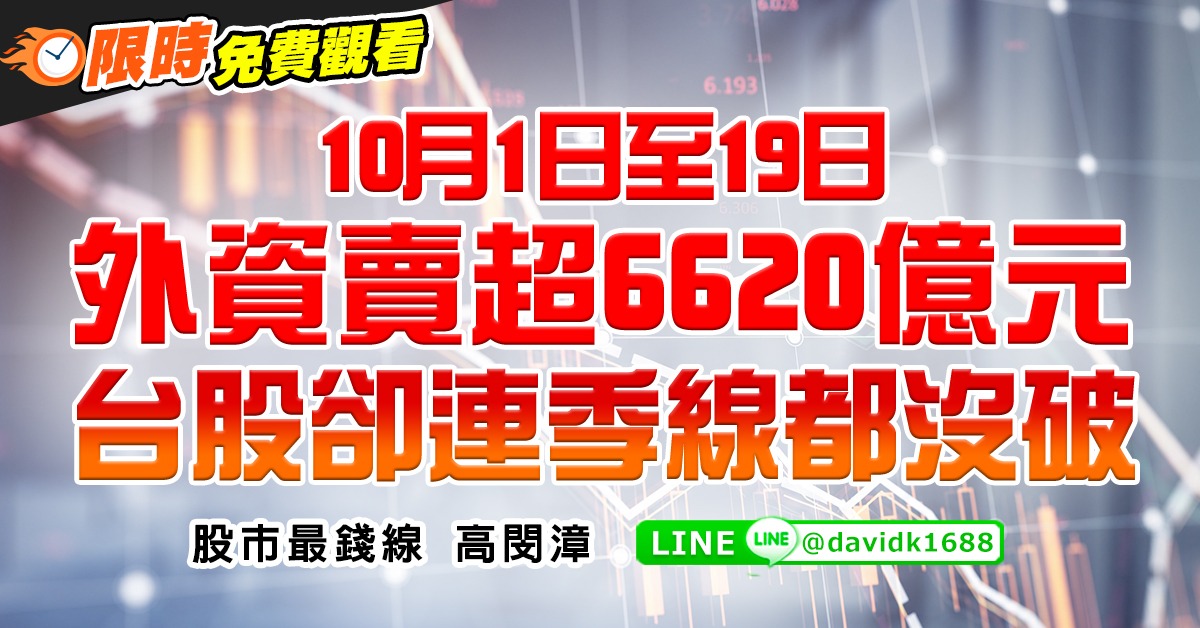 10月1日至19日外資賣超6620億元，台股卻連季線都沒破